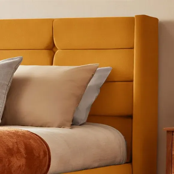 Winged Bed Frame with Upholstery - Ochre, Velvet