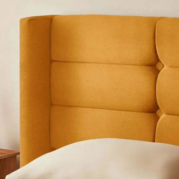 Winged Bed Frame with Upholstery - Ochre, Velvet