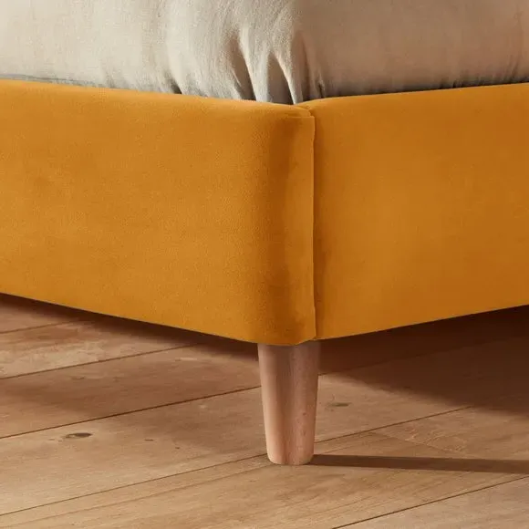 Winged Bed Frame with Upholstery - Ochre, Velvet