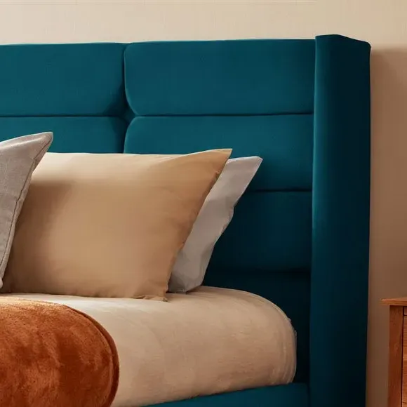 Winged Bed Frame with Upholstery - Peacock, Velvet