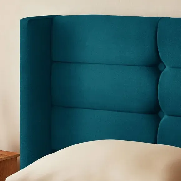Winged Bed Frame with Upholstery - Peacock, Velvet