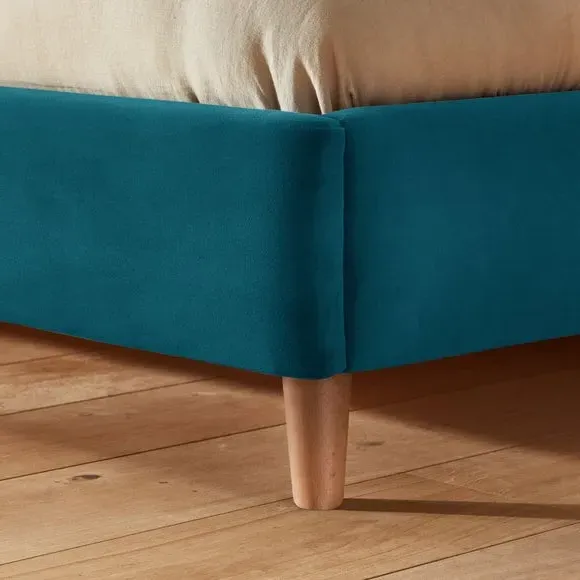 Winged Bed Frame with Upholstery - Peacock, Velvet