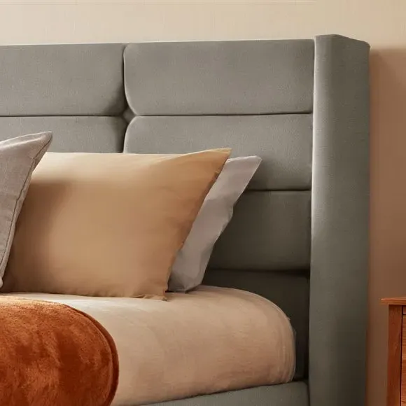 Winged Bed Frame with Upholstery - Silver, Velvet