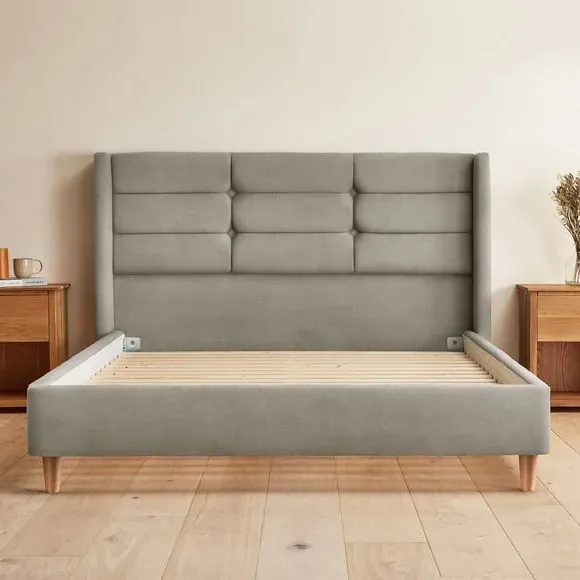 Winged Bed Frame with Upholstery - Silver, Velvet
