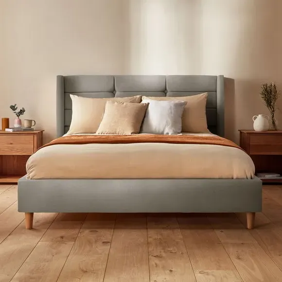 Winged Bed Frame with Upholstery - Silver, Velvet