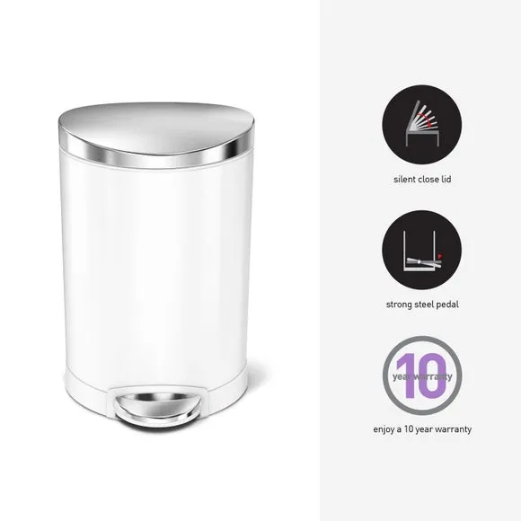 6L Semi-Round Pedal Bin with Silent Close - White