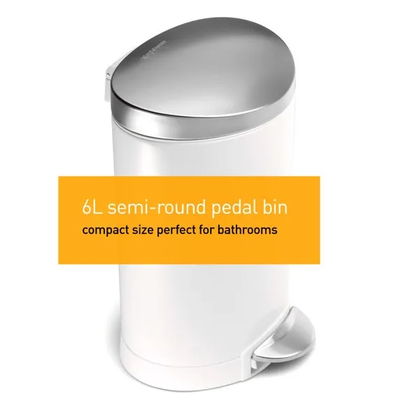 6L Semi-Round Pedal Bin with Silent Close - White