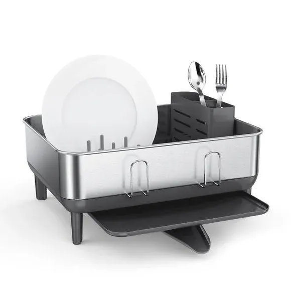Compact Dish Rack with Drip Tray - Grey, Steel