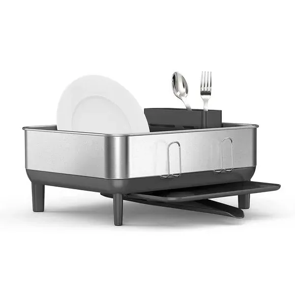 Compact Dish Rack with Drip Tray - Grey, Steel