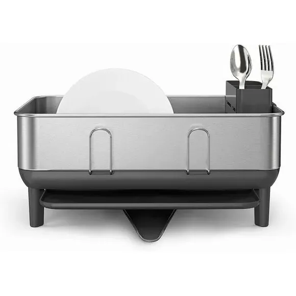 Compact Dish Rack with Drip Tray - Grey, Steel