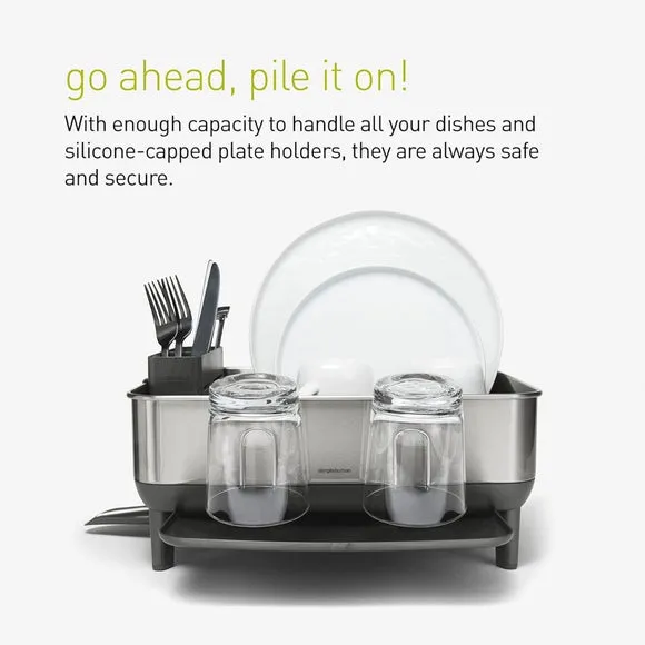 Compact Dish Rack with Drip Tray - Grey, Steel