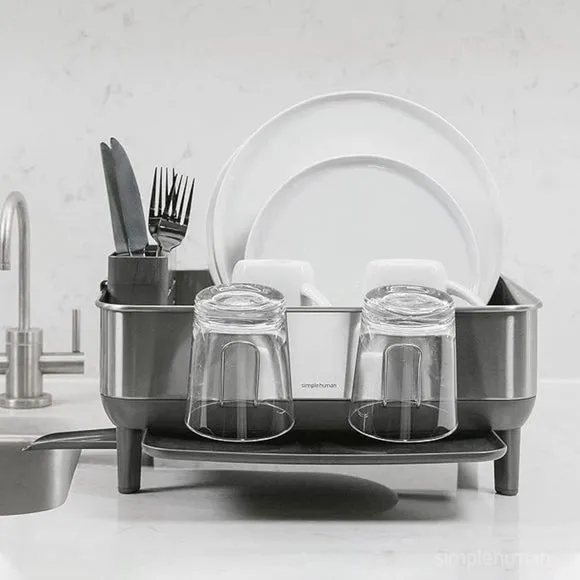 Compact Dish Rack with Drip Tray - Grey, Steel