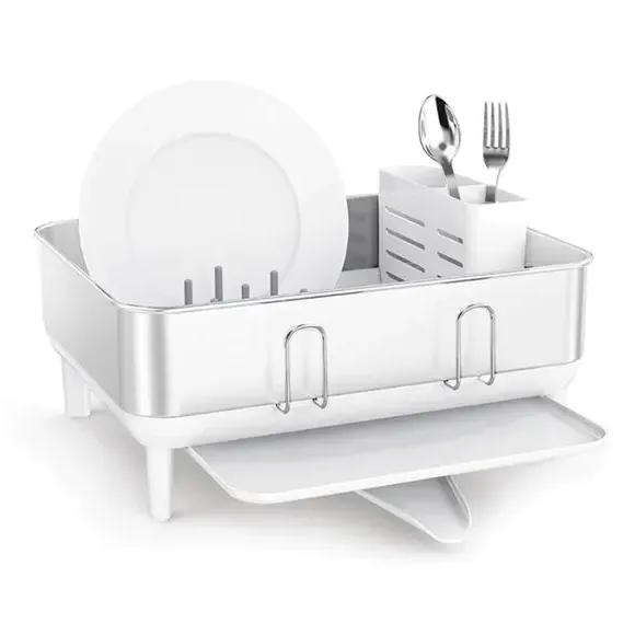 Compact Dish Rack with Drip Tray - White, Steel