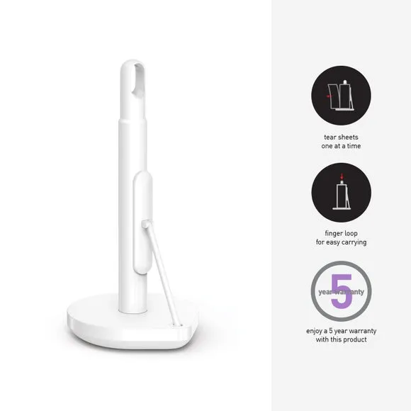 Kitchen Roll Holder with Tension Arm - White