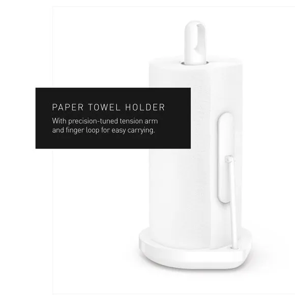 Kitchen Roll Holder with Tension Arm - White