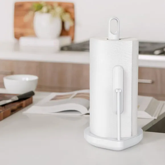 Kitchen Roll Holder with Tension Arm - White