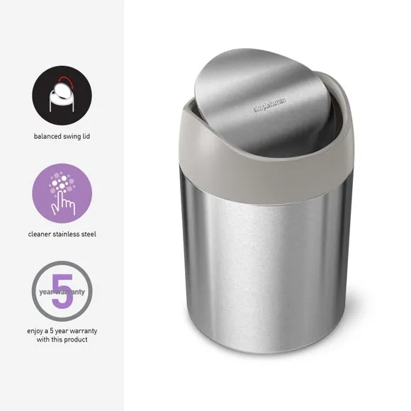 Mini Desktop Bin with Swing Lid - Silver