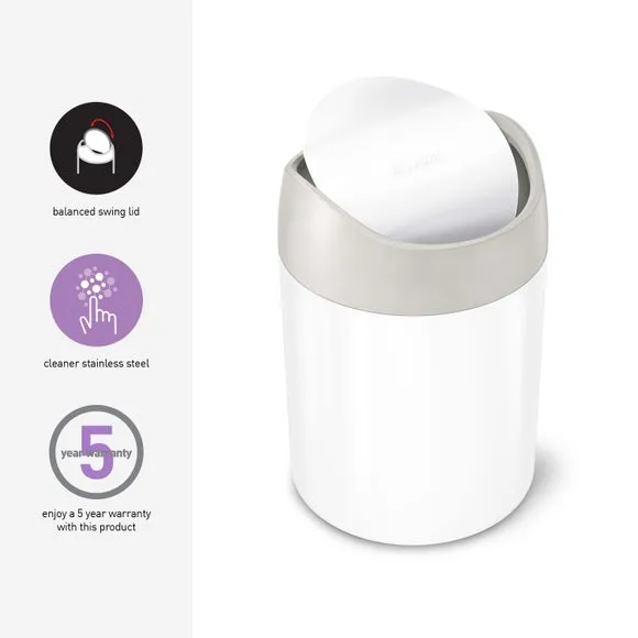 Mini Desktop Bin with Swing Lid - White