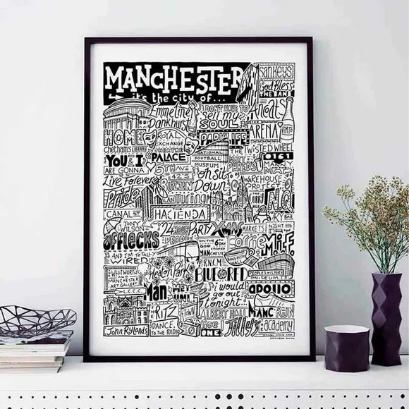 Manchester Landmarks Framed Print - Typography