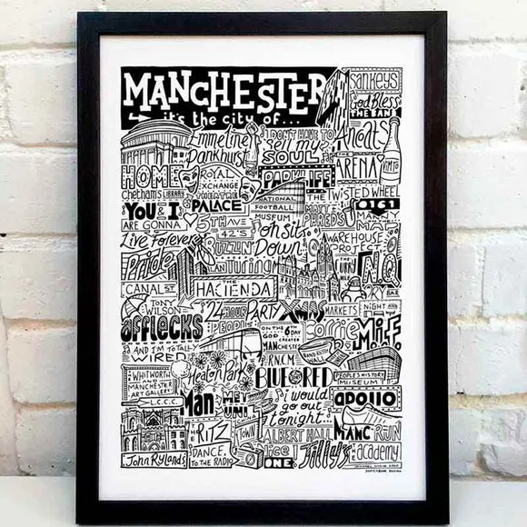 Manchester Landmarks Framed Print - Typography