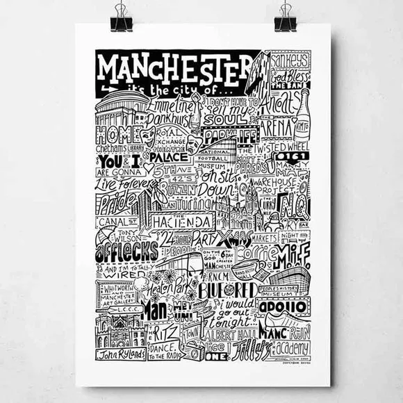 Manchester Landmarks Framed Print - Typography