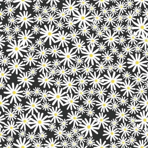 Daisy Floral Wallpaper with Mica Shine - Black