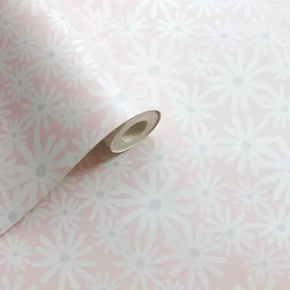 Daisy Floral Wallpaper with Mica Shine - Pink