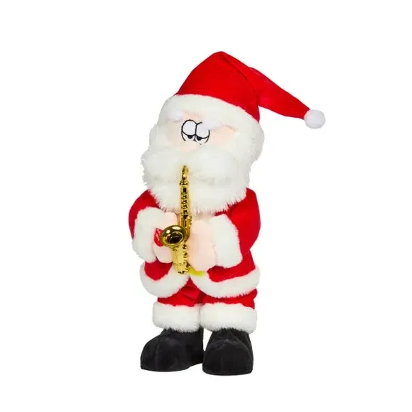 Animated Santa Plush with Saxophone - Multicolor