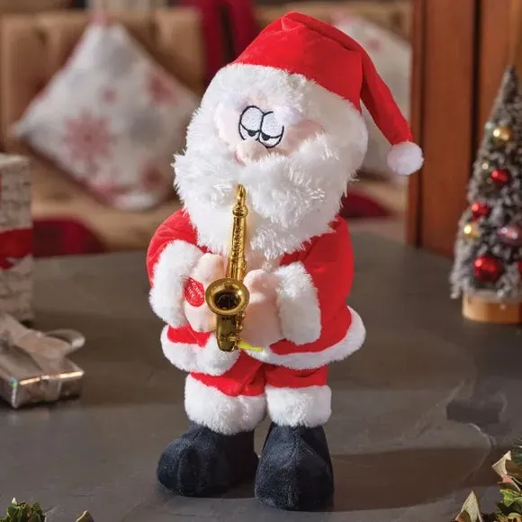Animated Santa Plush with Saxophone - Multicolor image