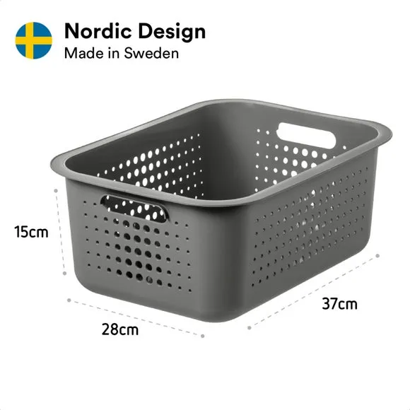 Set of 3 Storage Baskets - Grey, Recycled Plastic