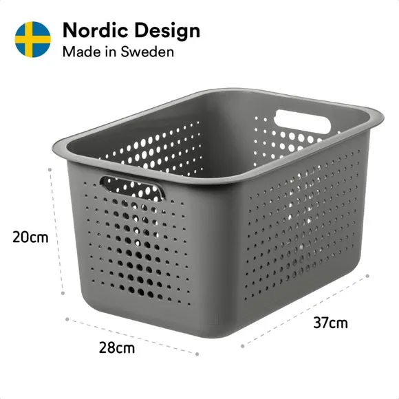 Set of 3 Storage Baskets - Grey, Recycled Plastic
