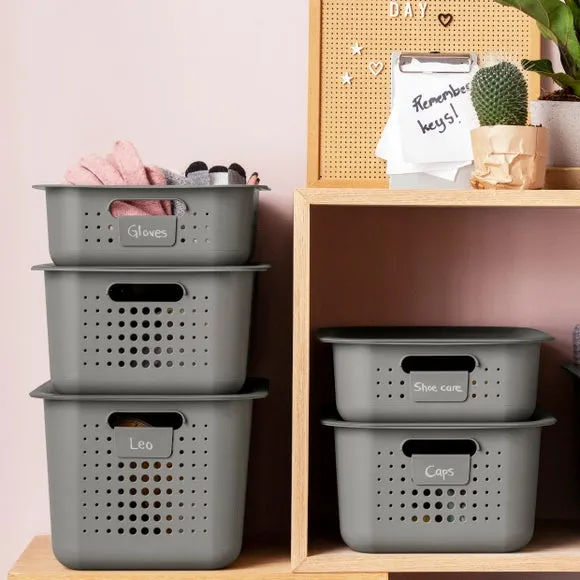Set of 3 Storage Baskets - Grey, Recycled Plastic