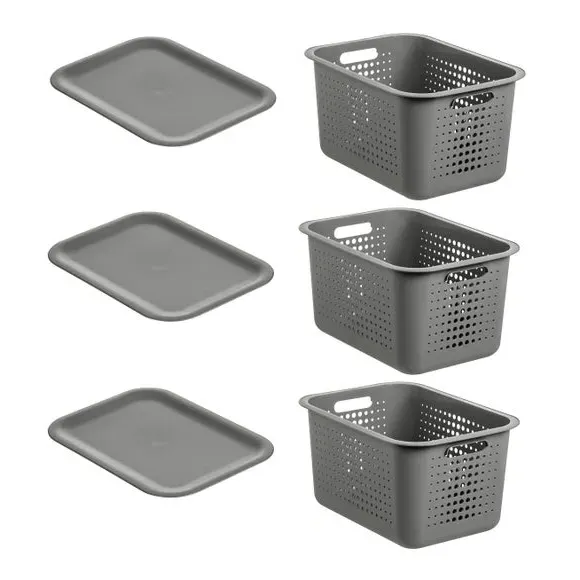 Set of 3 Storage Baskets - Grey, Recycled Plastic