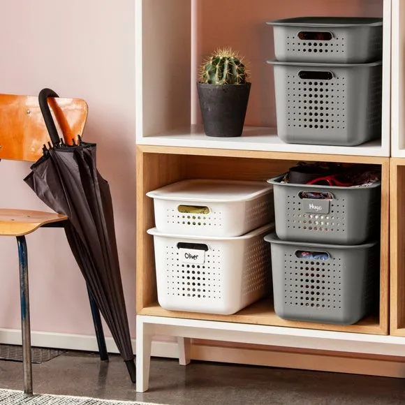 Set of 3 Storage Baskets - Grey, Recycled Plastic