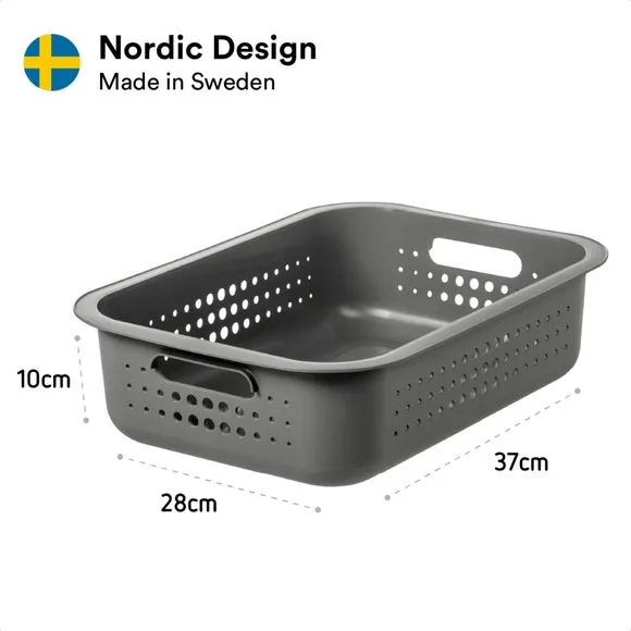 Set of 3 Storage Baskets - Grey, Recycled Plastic