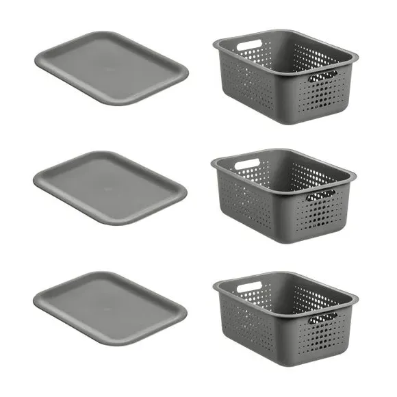 Set of 3 Storage Baskets - Grey, Recycled Plastic