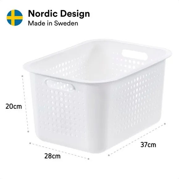 Set of 3 Storage Baskets - White, Recycled Plastic