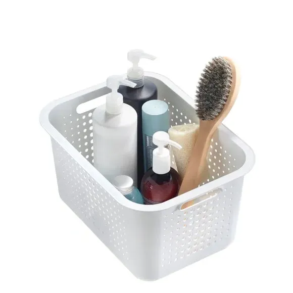 Set of 3 Storage Baskets - White, Recycled Plastic