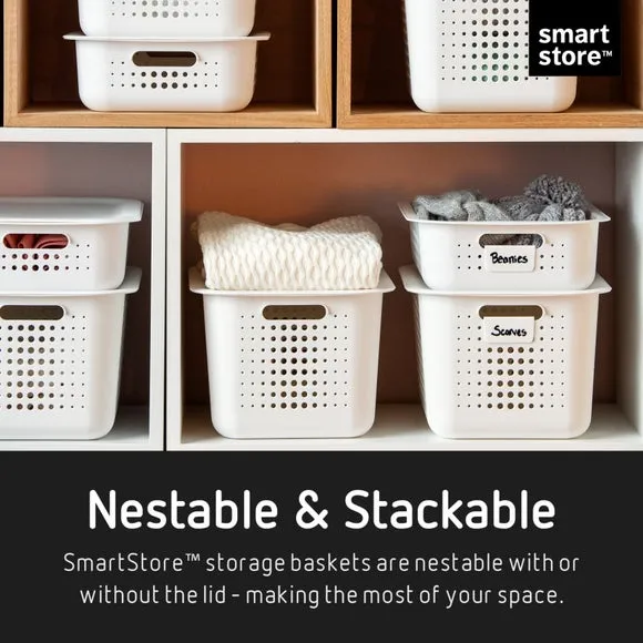 Set of 3 Storage Baskets - White, Recycled Plastic