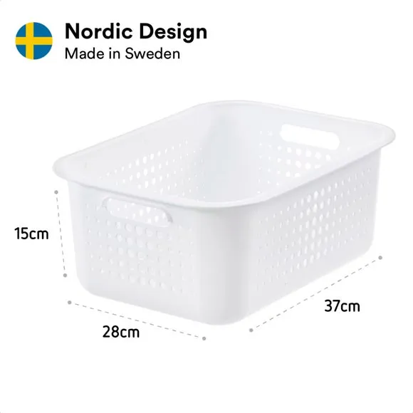 Set of 3 Storage Baskets - White, Recycled Plastic