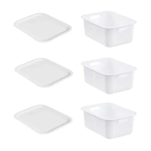 Set of 3 Storage Baskets - White, Recycled Plastic