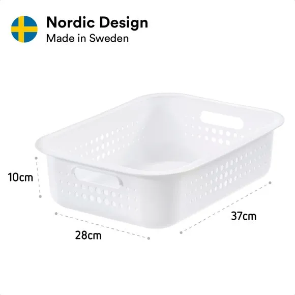 Set of 3 Storage Baskets - White, Recycled Plastic