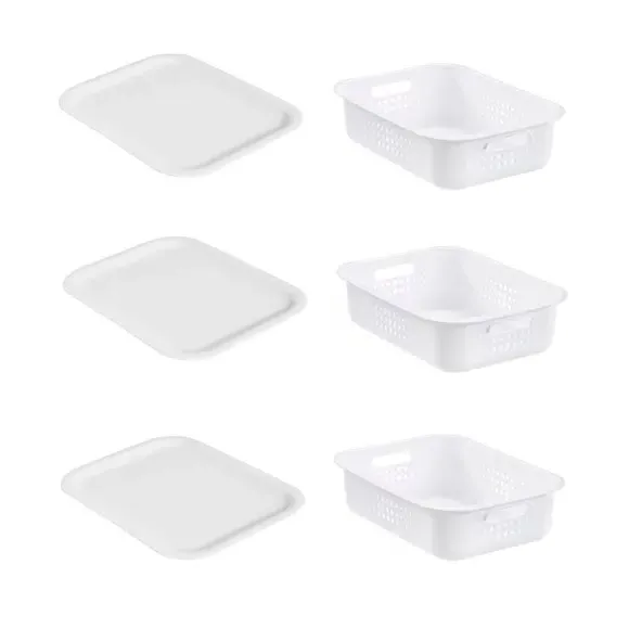 Set of 3 Storage Baskets - White, Recycled Plastic