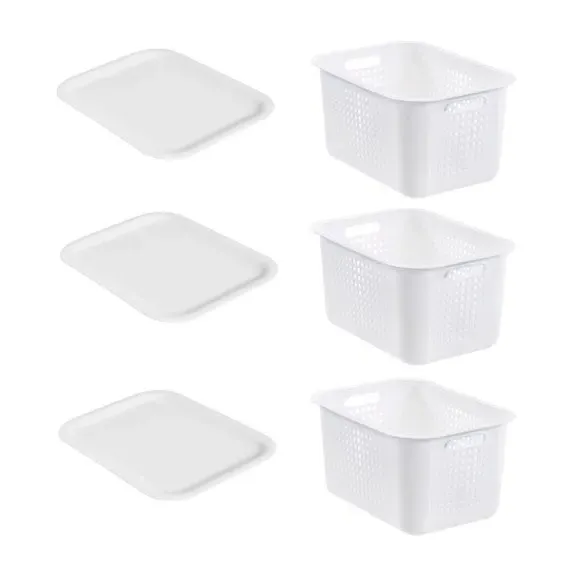 Set of 3 Storage Baskets - White, Recycled Plastic