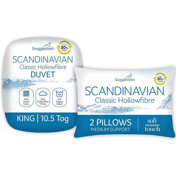 10.5 Tog Duvet and Pillow Set - White, Polyester
