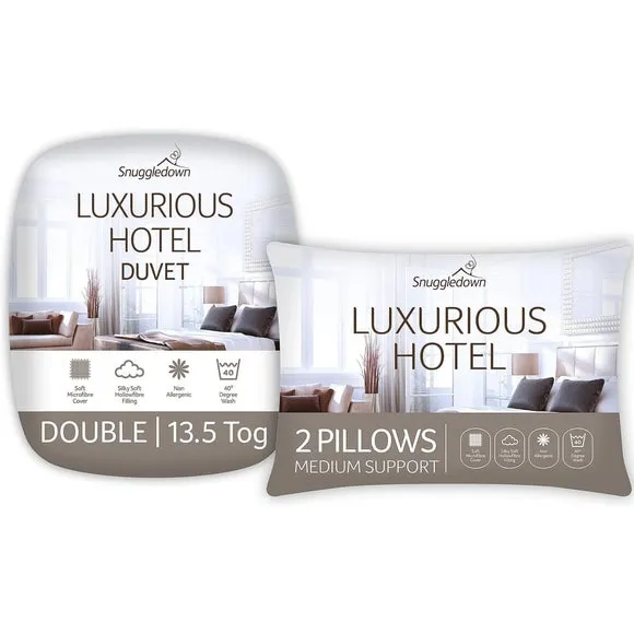 13.5 Tog Duvet and Pillow Set - White, Microfibre
