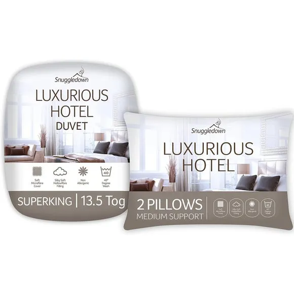 13.5 Tog Duvet and Pillow Set - White, Microfibre