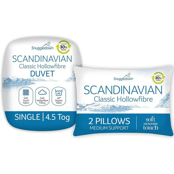 4.5 Tog Duvet and Pillow Set - White, Hollowfibre