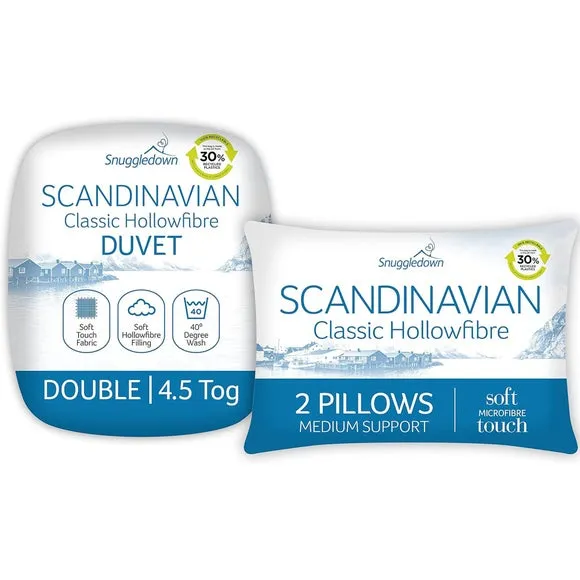 4.5 Tog Duvet and Pillow Set - White, Hollowfibre