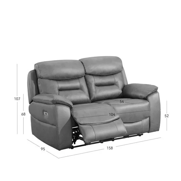 2-Seater Electric Recliner Sofa - Grey, Fabric